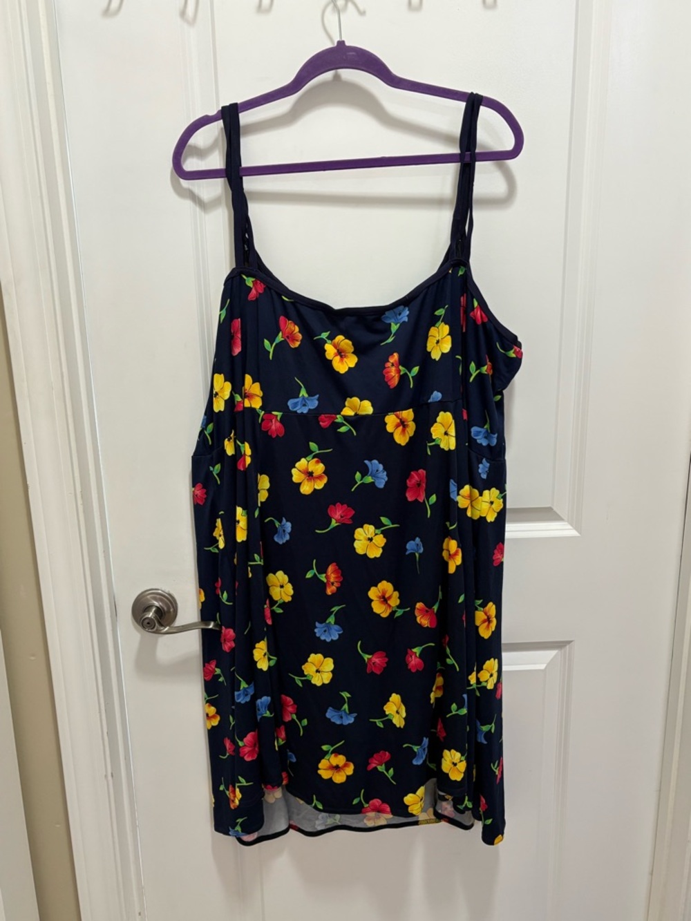 Navy Floral Bathing Suit with Bright Multi-Color Blooms